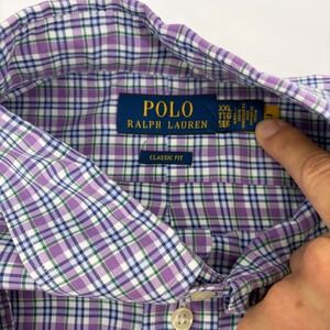 Polo Ralph Lauren Mens XXL Classic Fit Plaid Button Down Shirt Purple Green Long